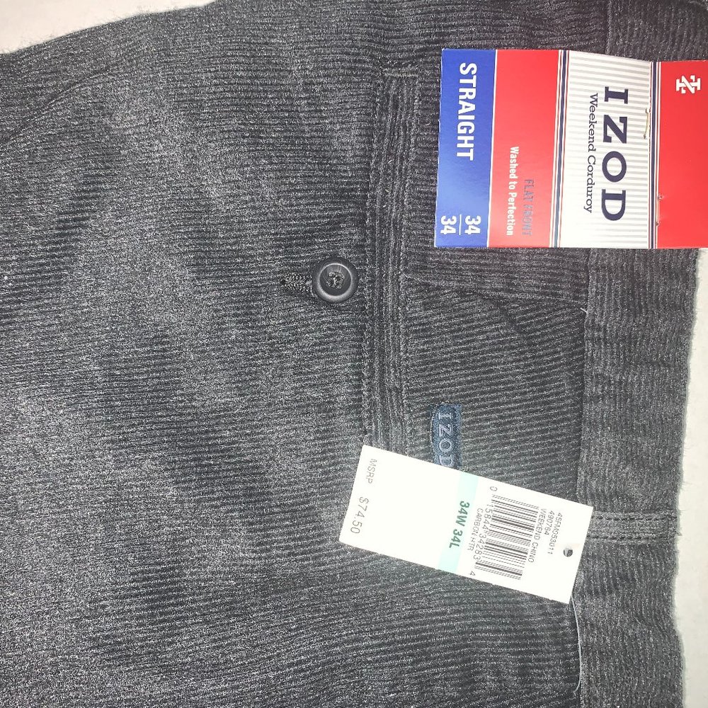 34/34 Black IZOD Corduroy Pants NEW WITH TAGS